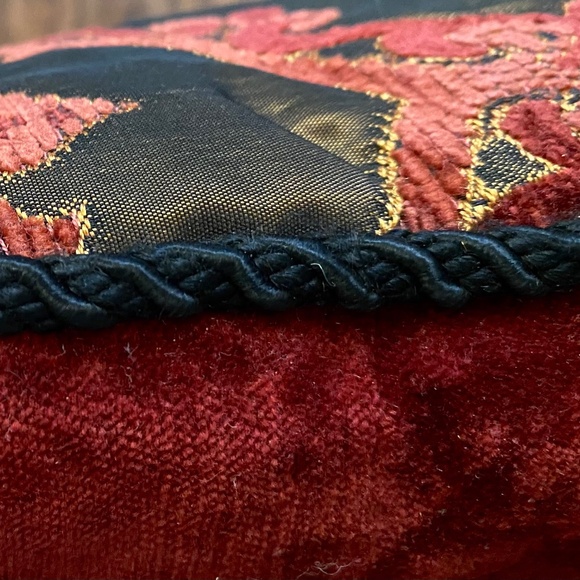 Custom Accent Pillow - One Side Maroon Velvet; One Side Patterned; Piping Edges - Picture 2 of 2